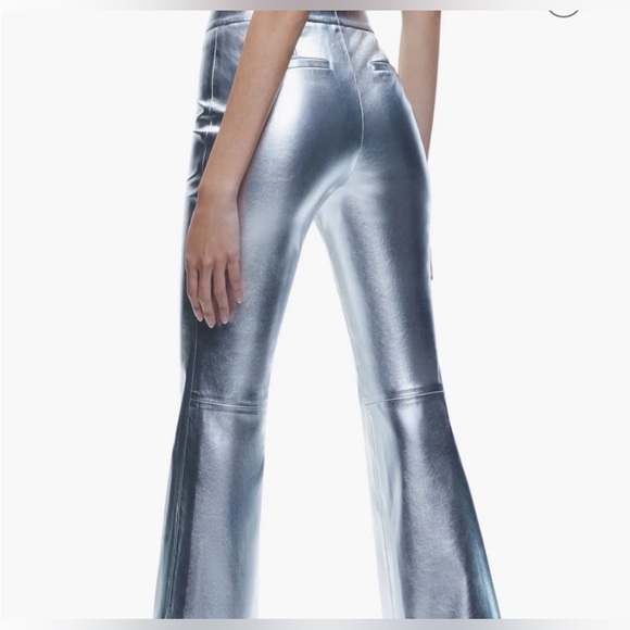 NWT Alice + Olivia Livi High Waist Bootcut Metallic Silver Faux Leather Pants 14 - Picture 2 of 9